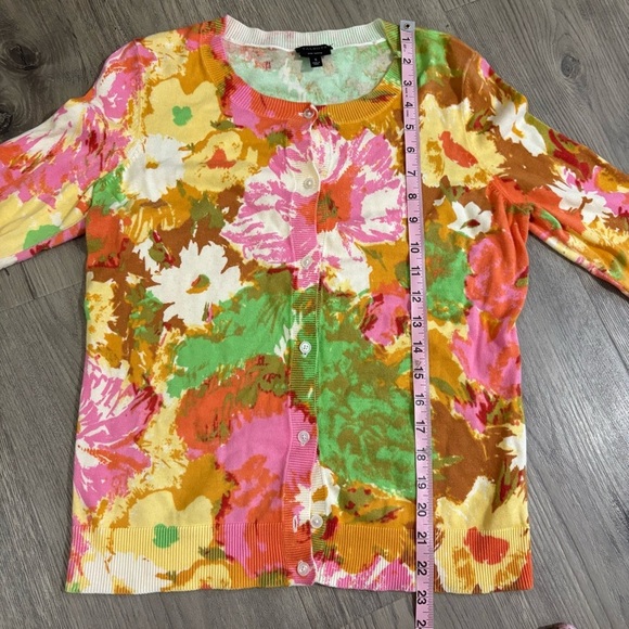 Talbots Orange Pink Green Floral Cardigan sweater 3/4 sleeve Preppy Classic Sz S - Picture 5 of 8